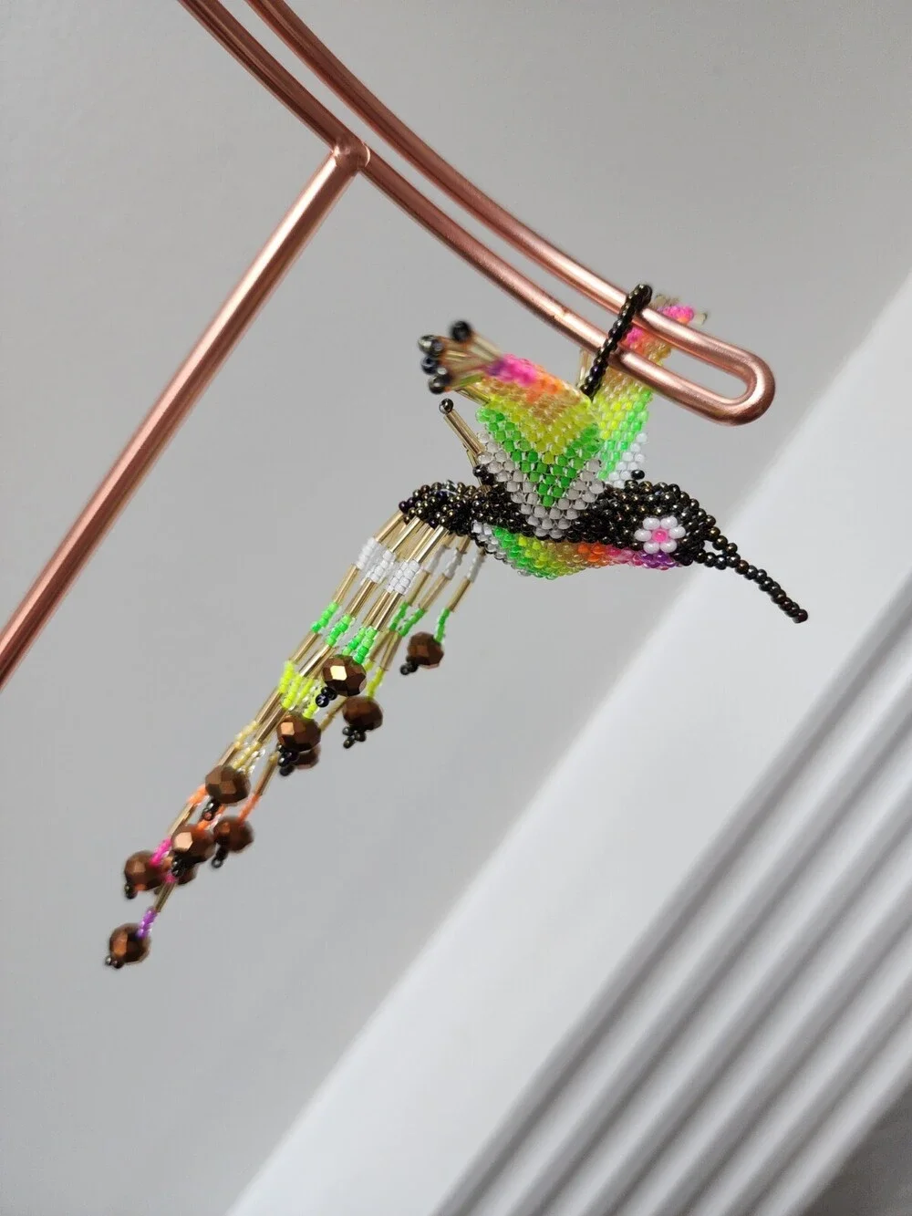 Huichol Beaded Hummingbird Key Chain Mexican Folk Art Bird 6” Sun Catcher A19